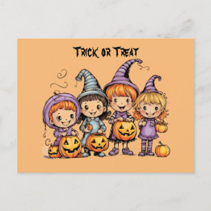 Postal Festiva Feliz truco de Halloween para tratar a los niños