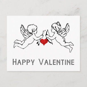 Postal Festiva Feliz Valentine Cherubs Cupido Corazón Rojo Pareja