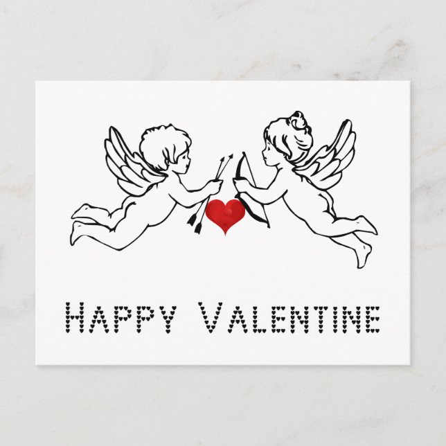 Postal Festiva Feliz Valentine Cherubs Cupido Corazón Rojo Pareja (Anverso)