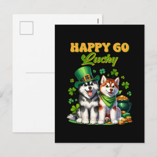 Postal Festiva Feliz y Afortunado Husky Lindo Día de San Patricio