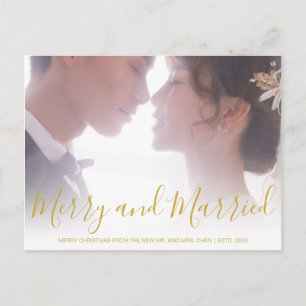 Postal Festiva Feliz y oro casado recién casados Elegante