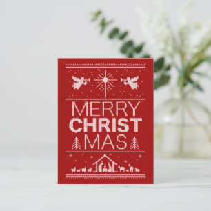 Postal Festiva Feo merry CRISTmas Sweater Rojo Cristiano Blanco