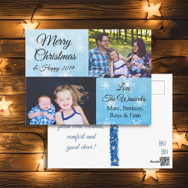 Postal Festiva Feria de la familia navideña Foto Blue Snowflakes