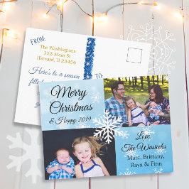 Postal Festiva Feria de la familia navideña Foto Blue Snowflakes
