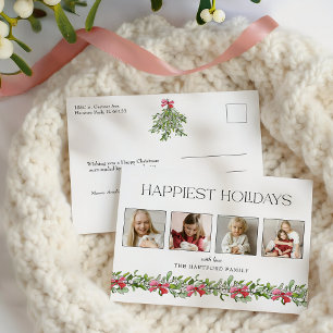 Postal Festiva Feriadas más felices de Coquette Bow Mistletoe 4 F