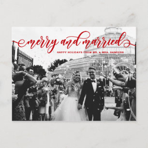 Postal Festiva Feriado Boda de caligrafía de moras rojas y casado