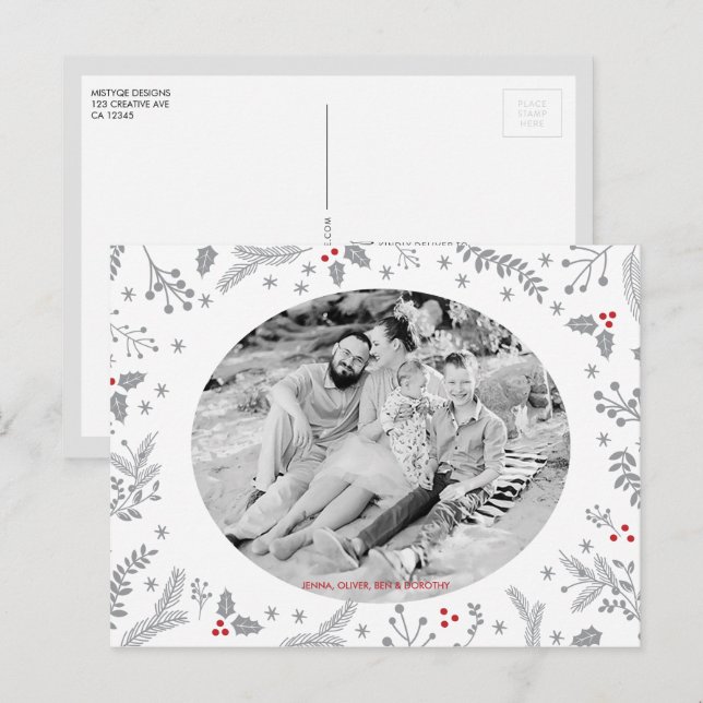 Postal Festiva feriado de Navidades de Winter Berries (Anverso / Reverso)