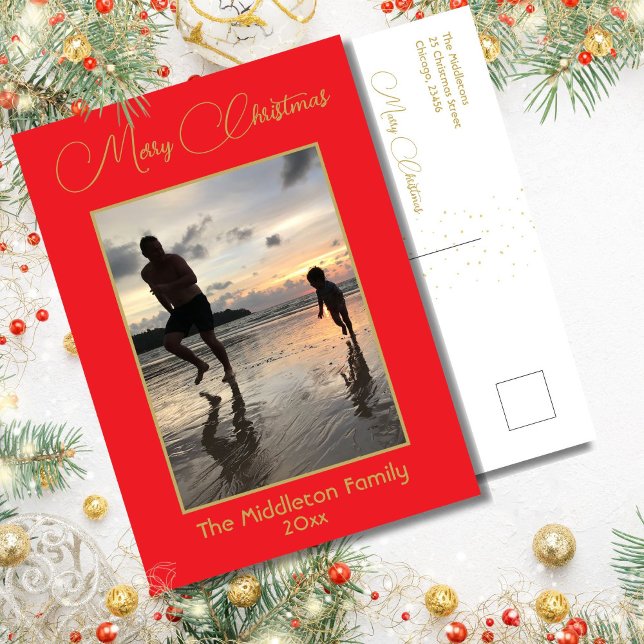 Postal Festiva Feriado rojo de oro de familia de navidades (Subido por el creador)