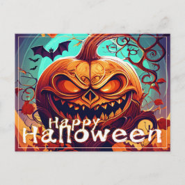 Postal Festiva Feroz arte de Halloween de murciélago con Jack-o-L