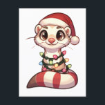 Postal Festiva Ferret Merry Christmas Winter Animals Cute Ferrets<br><div class="desc">El Ferret para Navidades con luces de hadas. Animales divertidos con luces y gorras de amigos para las vacaciones. Los hurones son animales dulces y perfectos para los Navidades. Perfecto para sus hijos en la temporada de navidades.</div>