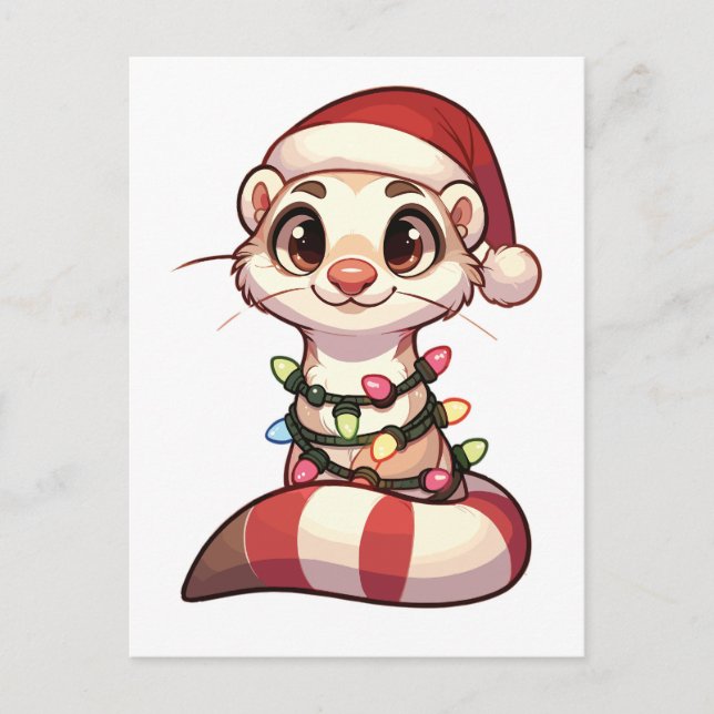 Postal Festiva Ferret Merry Christmas Winter Animals Cute Ferrets (Anverso)