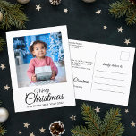 Postal Festiva Ferry Christmas 1, guión elegante para fotos<br><div class="desc">Esta elegante y elegante postal de Navidades es perfecta para enviar saludos de vacaciones a la familia y amigos. La parte delantera de la tarjeta es el personalizable con uno de tus retratos familiares favoritos y cuenta con una moderna tipografía de Feliz Navidad con letras a mano. La parte posterior...</div>