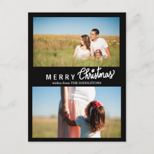 Postal Festiva Ferry Christmas Script Holiday Black Two Photo