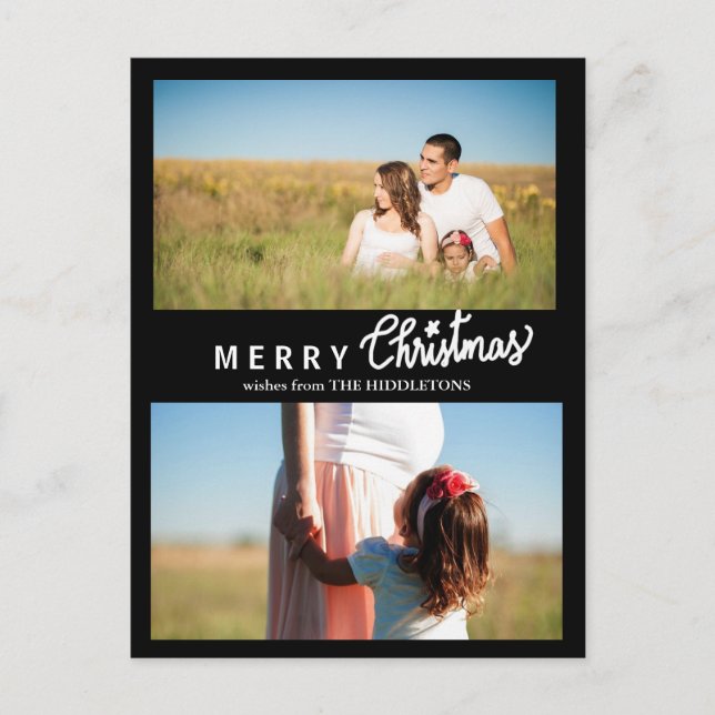 Postal Festiva Ferry Christmas Script Holiday Black Two Photo (Anverso)