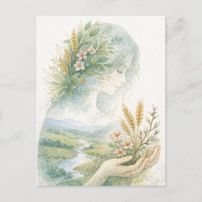 Postal Festiva Fertility Goddess Day Watercolor Postcard (Anverso)