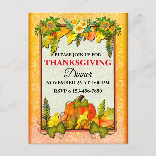 Postal Festiva Festival de la Calabaza de Acción de Gracias (Anverso)