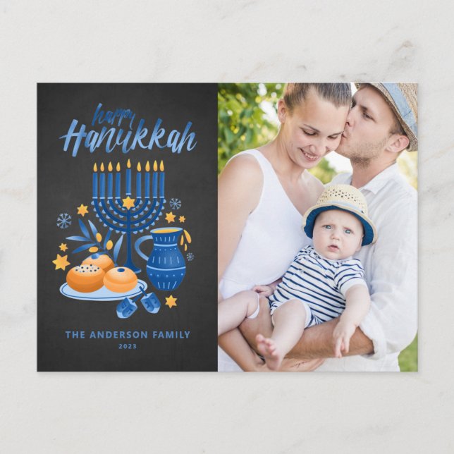 Postal Festiva Festival Menorah Chalkboard Happy Hanukkah Photo (Anverso)