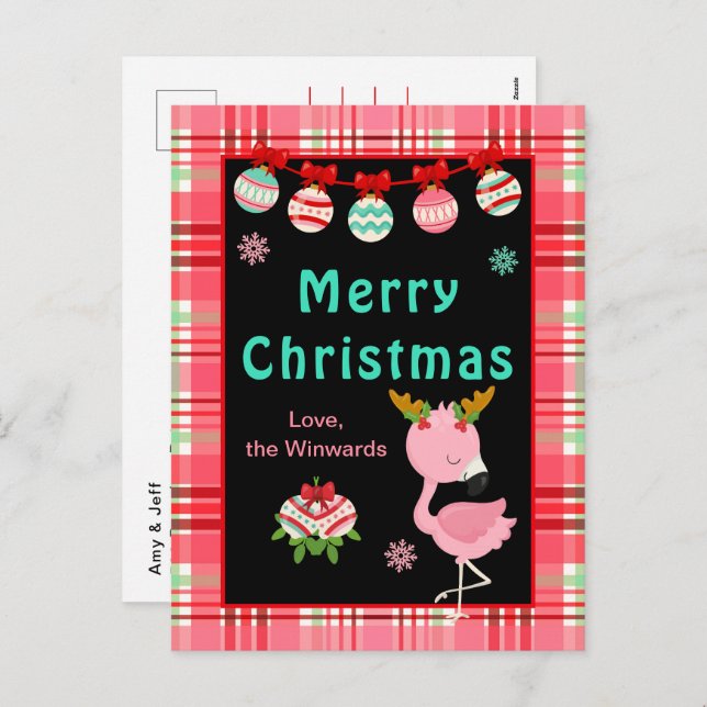 Postal Festiva Festive Flamingo Merry Christmas (Anverso / Reverso)