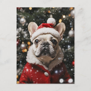 Postal Festiva Festive Frenchie: Un retrato navideño