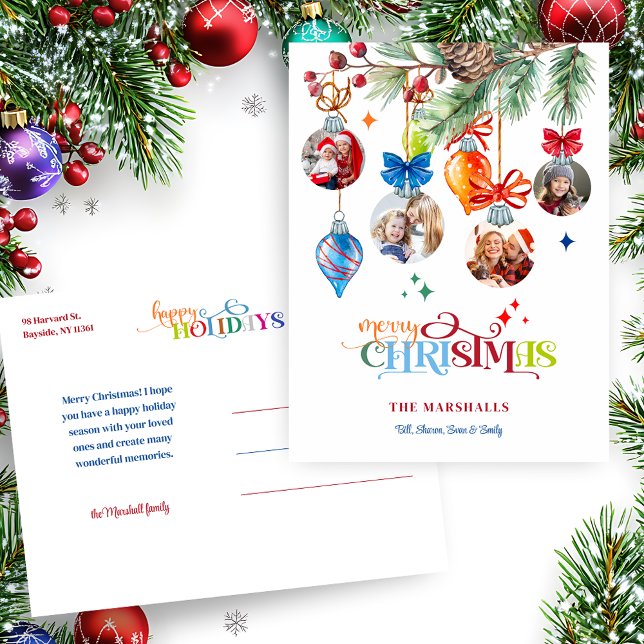 Postal Festiva Festive Merry Christmas Pine & Baubles 4 Photo (Subido por el creador)