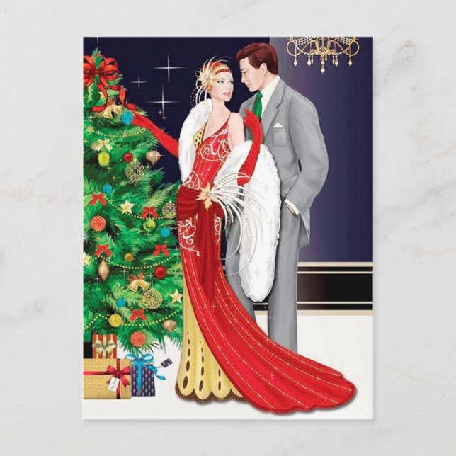 Postal Festiva Festividad artística deco retro vintage pareja (Anverso)