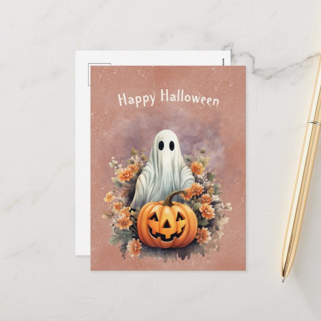 Postal Festiva Festividad de calabaza fantasma de Halloween (Anverso/Reverso In Situ)
