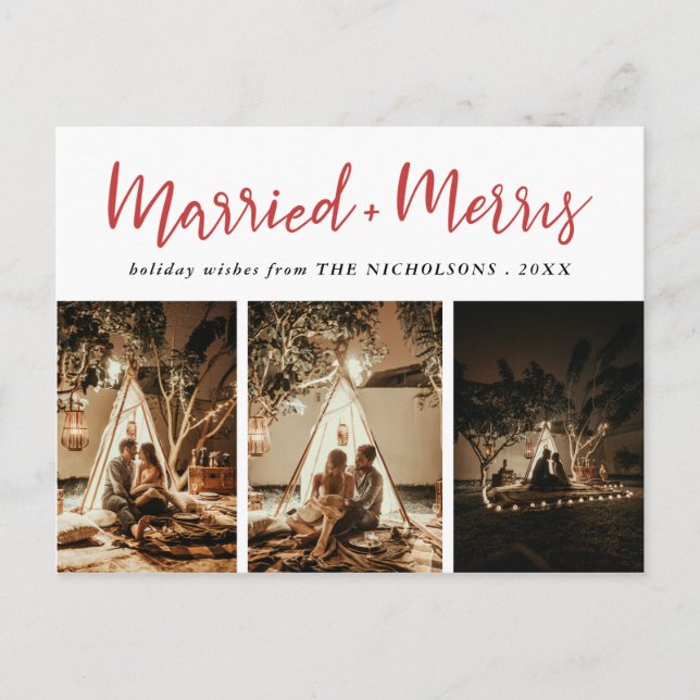 Postal Festiva Festividad de foto de Red Mutli casada y con elega (Anverso)