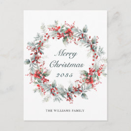 Postal Festiva Festividad de Holly Berry Navidades Wreath