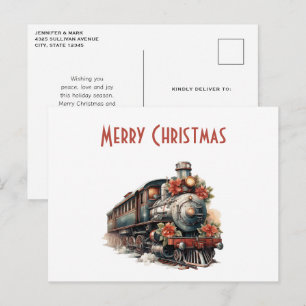 Postal Festiva Festividad de los antiguos Navidades retro en tren