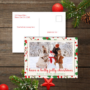 Postal Festiva Festividad de los Navidades de Holly Foto