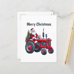 Postal Festiva Festividad Feliz tractor navideño Santa