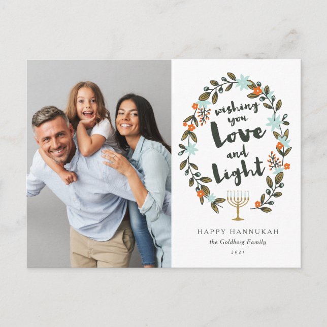 Postal Festiva Festividad Floral Hanukkah Foto (Anverso)