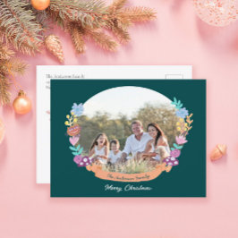 Postal Festiva Festividad Floral Wreath Dark Green Photo Navidade