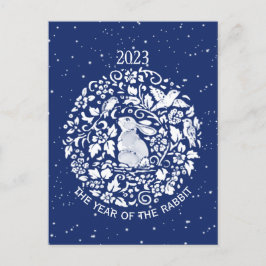 Postal Festiva Festividad lunar azul de conejo en 2023