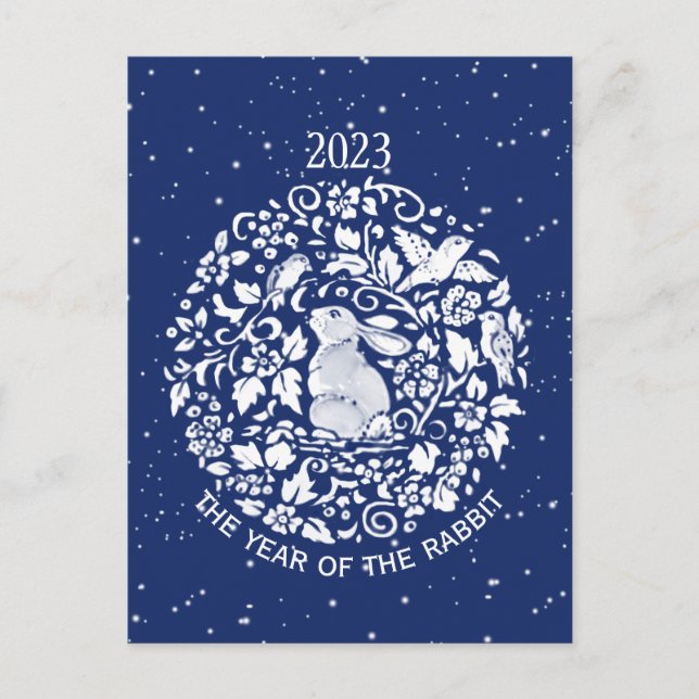 Postal Festiva Festividad lunar azul de conejo en 2023 (Anverso)