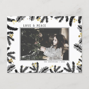 Postal Festiva Festividad moderna de Pino negro y oro y Berries