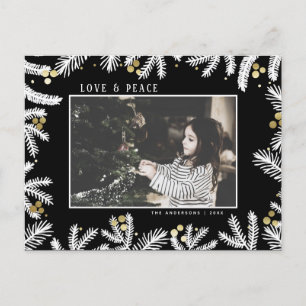 Postal Festiva Festividad moderna de Pino negro y oro y Berries