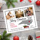 Postal Festiva Festividad navideña en Carolina del Norte<br><div class="desc">Rústico diseño de estado "Feliz Navidad" con un contorno de estado cubierto con un patrón de cheques de búfalo en blanco y negro y un camión de aspecto vintage que lleva un árbol de vacaciones. La leyenda editable dice "Feliz Navidad desde Carolina del Norte". Simplemente agrega tus tres fotos familiares,...</div>