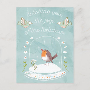 Postal Festiva Festividad Saludo Año Nuevo Cute Bird Snow Globe