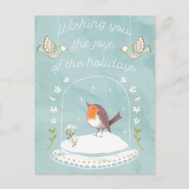 Postal Festiva Festividad Saludo Año Nuevo Cute Bird Snow Globe (Anverso)