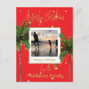 Postal Festiva Festividad Tropical Rojo Oro de Familia navidades