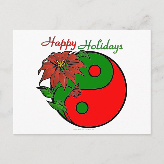 Postal Festiva Festividad Yin Yang Poinsettia Verde Rojo (Anverso)