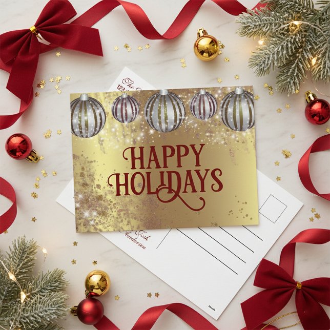 Postal Festiva Festividades Navidades de oro baubles Felices vaca (Subido por el creador)