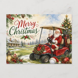 Postal Festiva Fiesta de Golf Navideña Par tee con Santa Claus