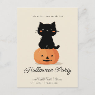 Postal Festiva Fiesta de Halloween de Gato y Calabaza