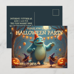 Postal Festiva Fiesta de Halloween de Monstruo Feliz para Niños