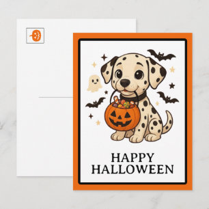 Postal Festiva Fiesta de Halloween de perro dálmata truco o trato