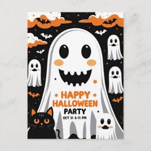 Postal Festiva Fiesta de Halloween del fantasma sonriente vintage
