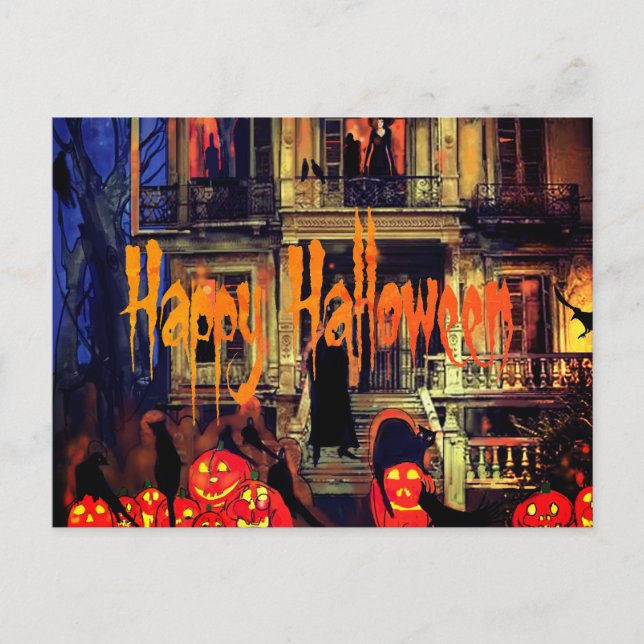 Postal Festiva Fiesta de Halloween en Casa Embrujada  (Anverso)