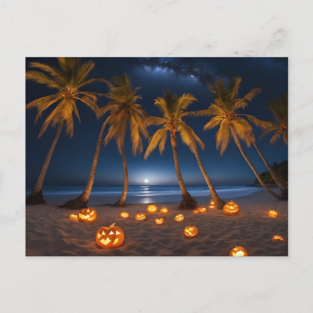 Postal Festiva Fiesta de Halloween en la playa (Anverso)